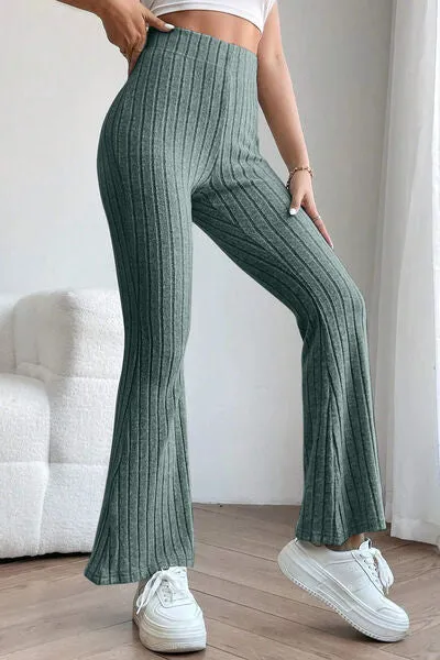 Women's Basic Bae Full Size Ribbed High Waist Flare Pants