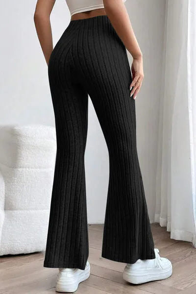 Women's Basic Bae Full Size Ribbed High Waist Flare Pants