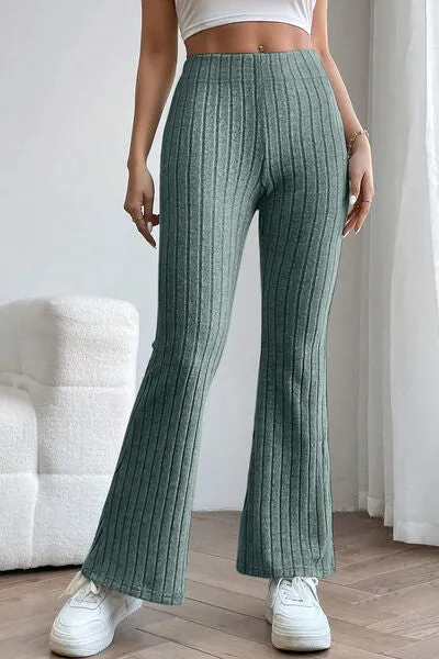 Women's Basic Bae Full Size Ribbed High Waist Flare Pants