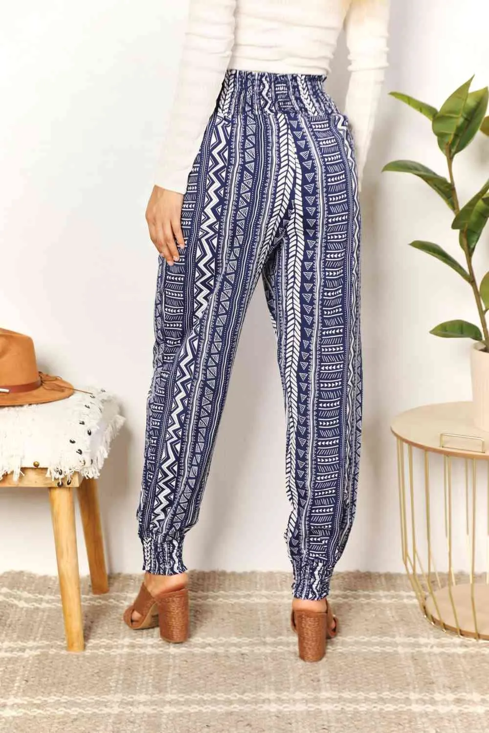 Women's Double Take Geometric Print Tassel High-Rise Pants