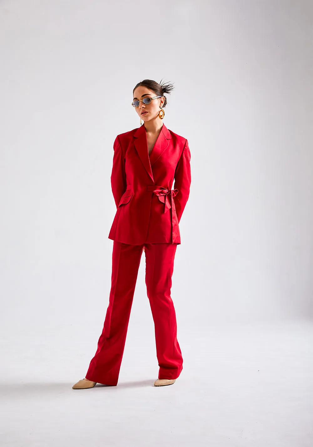 Women's Red Tie-up business suit - Trouser