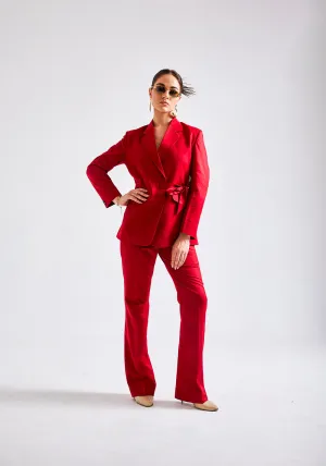 Women's Red Tie-up business suit - Trouser