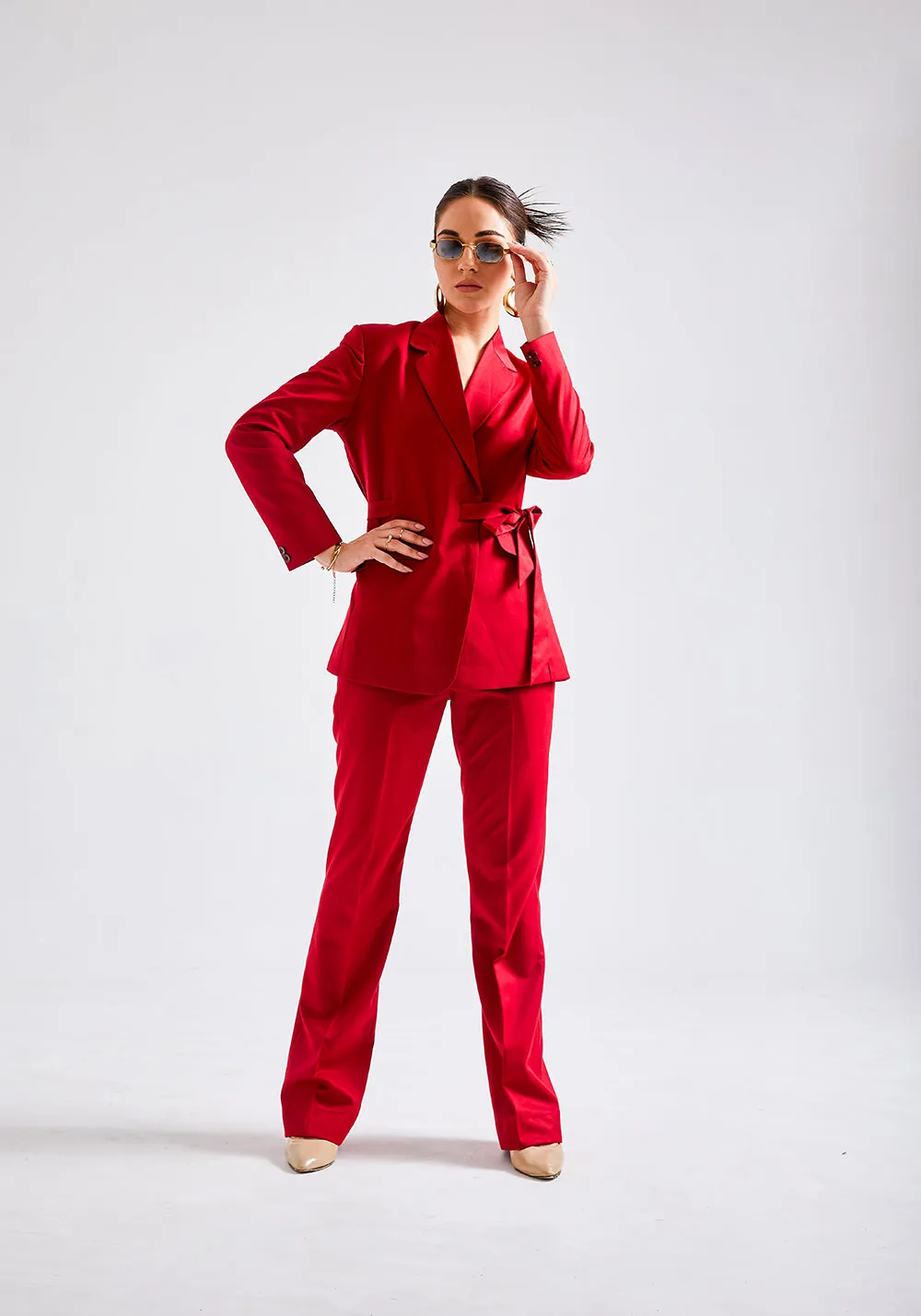 Women's Red Tie-up business suit - Trouser