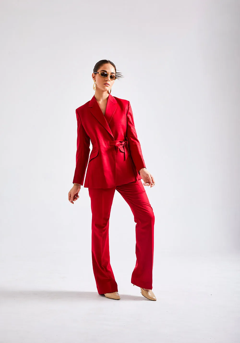 Women's Red Tie-up business suit - Trouser