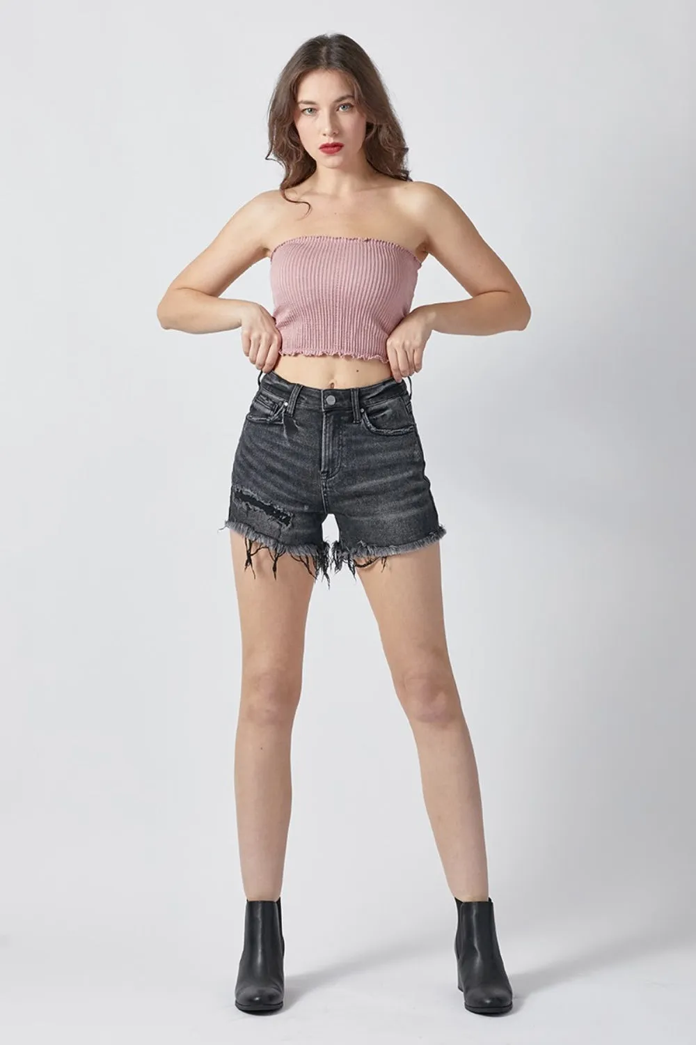 Women's RISEN Raw Hem Denim Shorts with Pockets