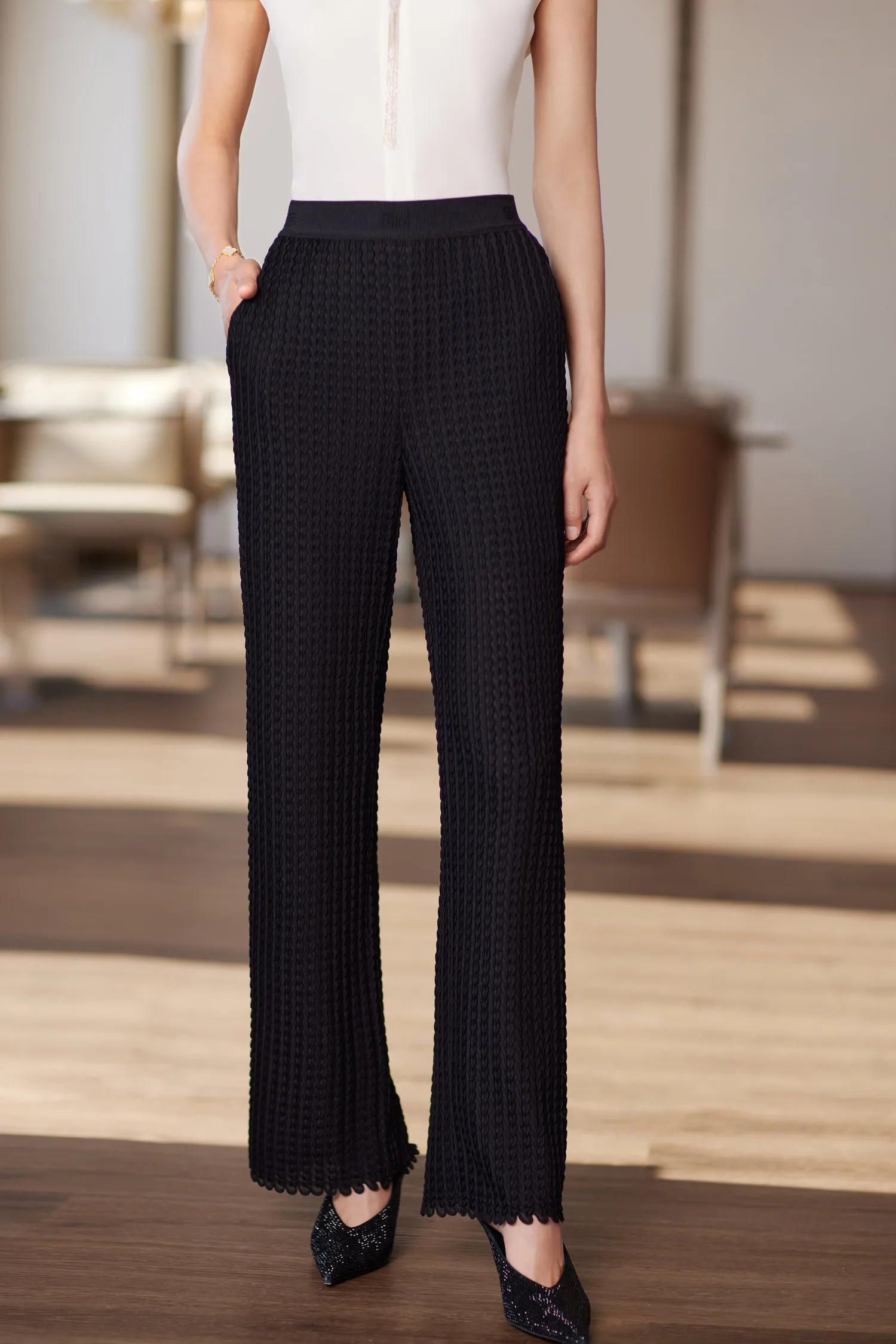 YAYING Acetic Acid Wide-leg Straight Pants