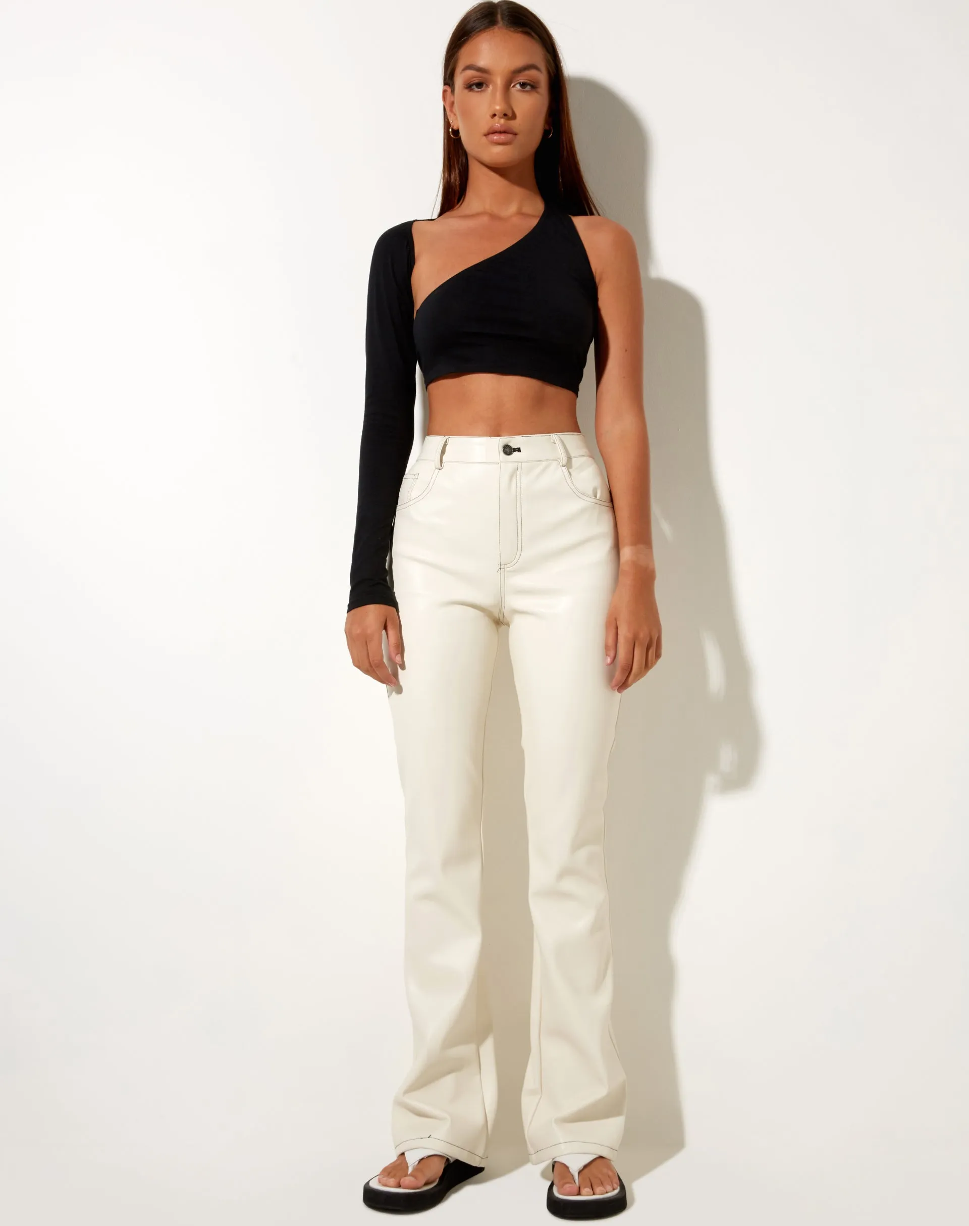 Zorea Trouser in PU Coconut Milk with Black Stitching